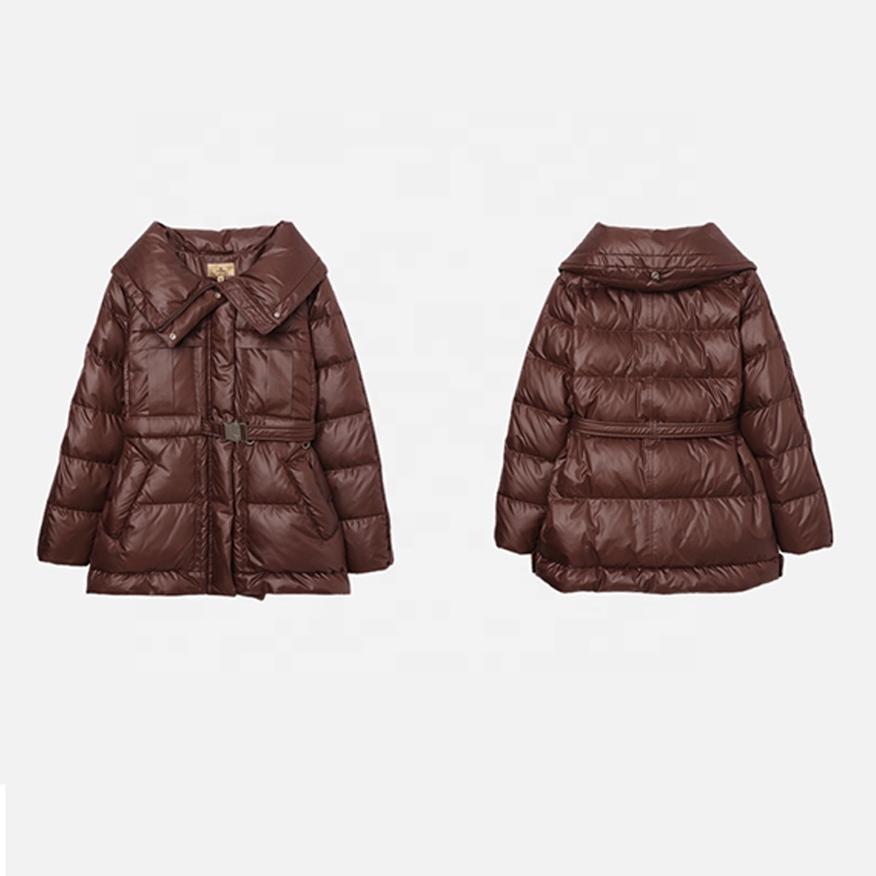 YuFan Winter Outdoors Wear Down Hooded Jacket Woman Bubble Coat Adjustable Waist Sashes Slim Women J