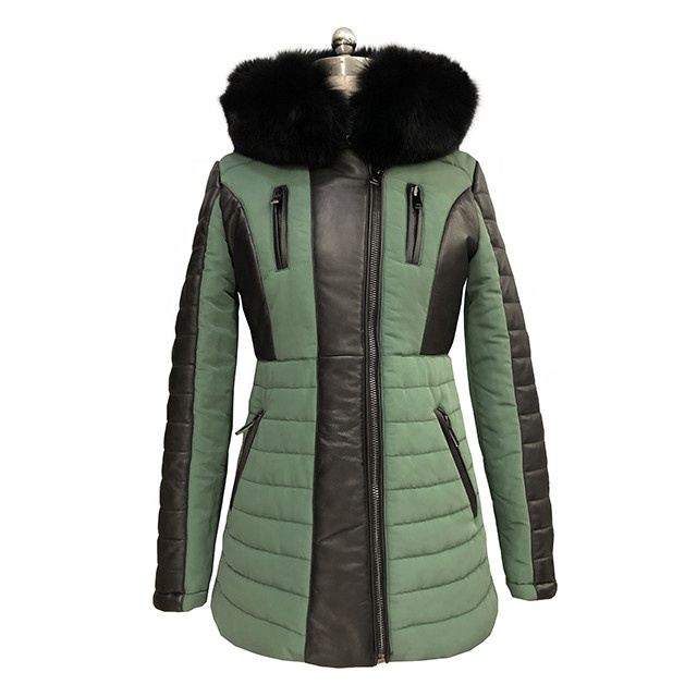 Hot Sale Autumn Winter Cool Girls Clothing Polyester Fabric Waded Genuine Leather Detachable Fox Fur