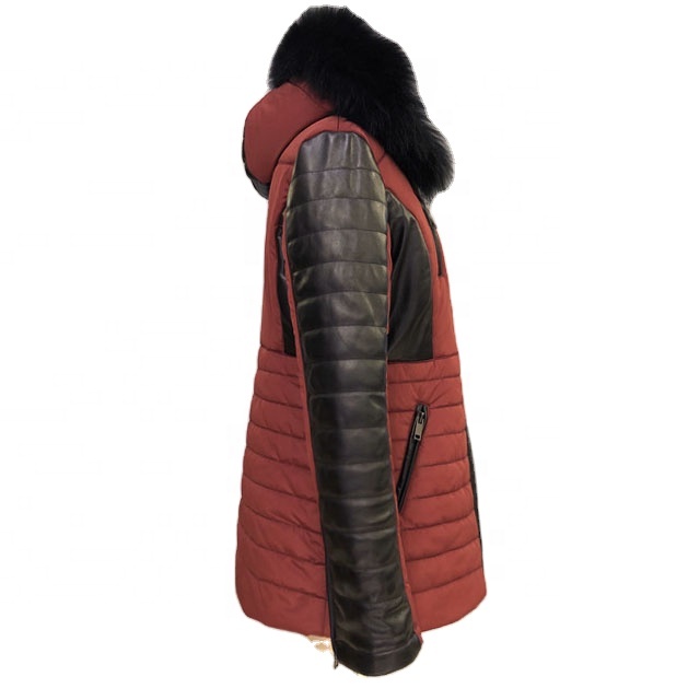 Hot Sale Autumn Winter Cool Girls Clothing Polyester Fabric Waded Genuine Leather Detachable Fox Fur