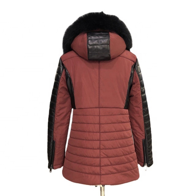 Hot Sale Autumn Winter Cool Girls Clothing Polyester Fabric Waded Genuine Leather Detachable Fox Fur