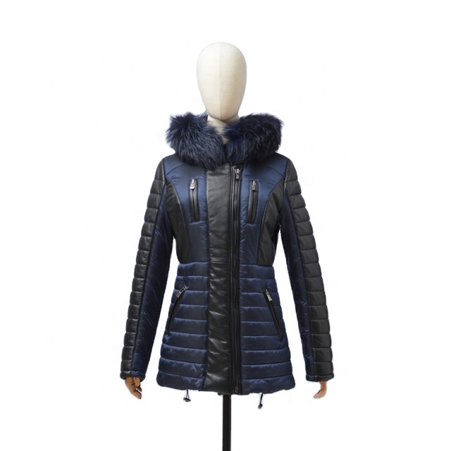 Hot Sale Autumn Winter Cool Girls Clothing Polyester Fabric Waded Genuine Leather Detachable Fox Fur