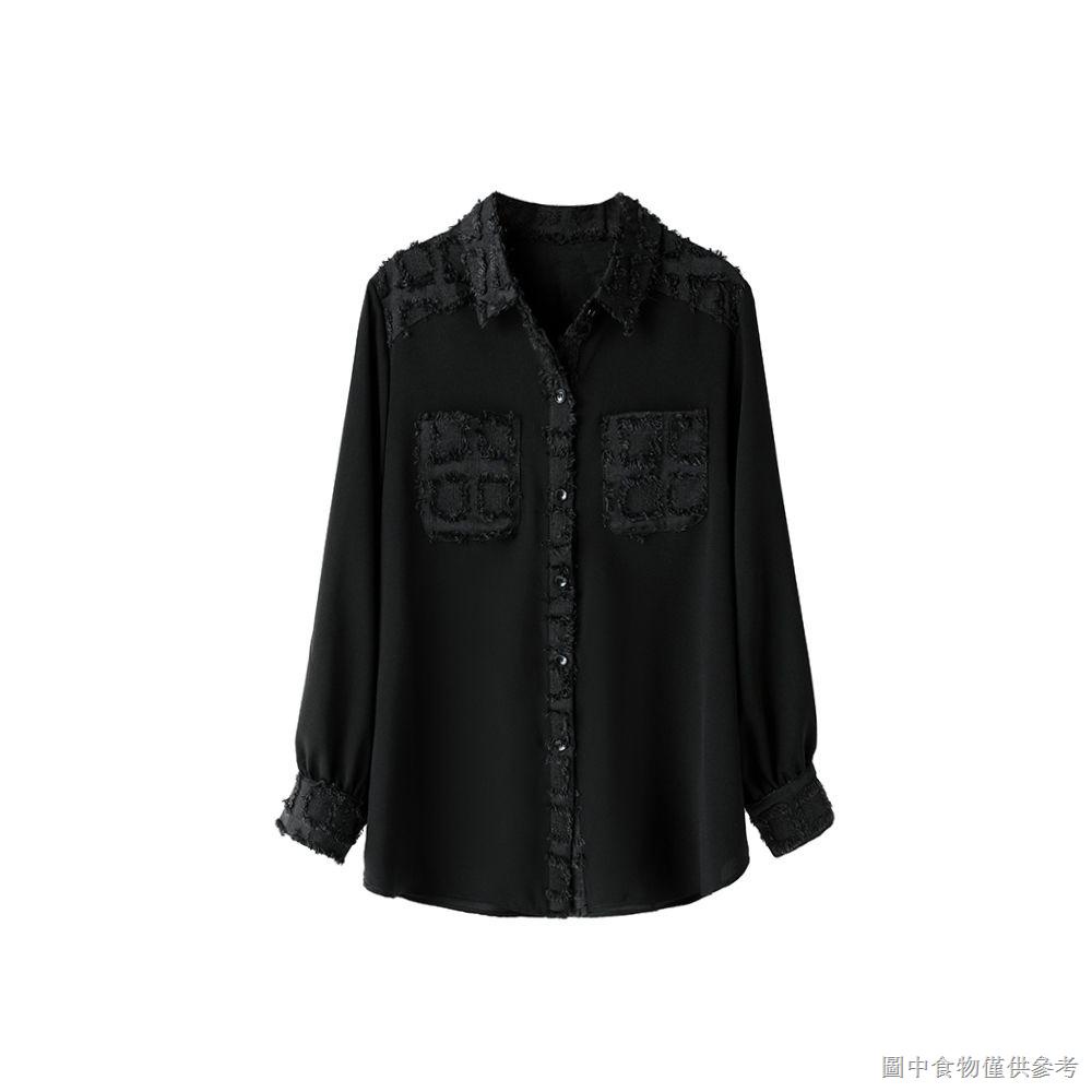 Plain wood fashion black shirt women's 2023 European station temperament women's spring new large si