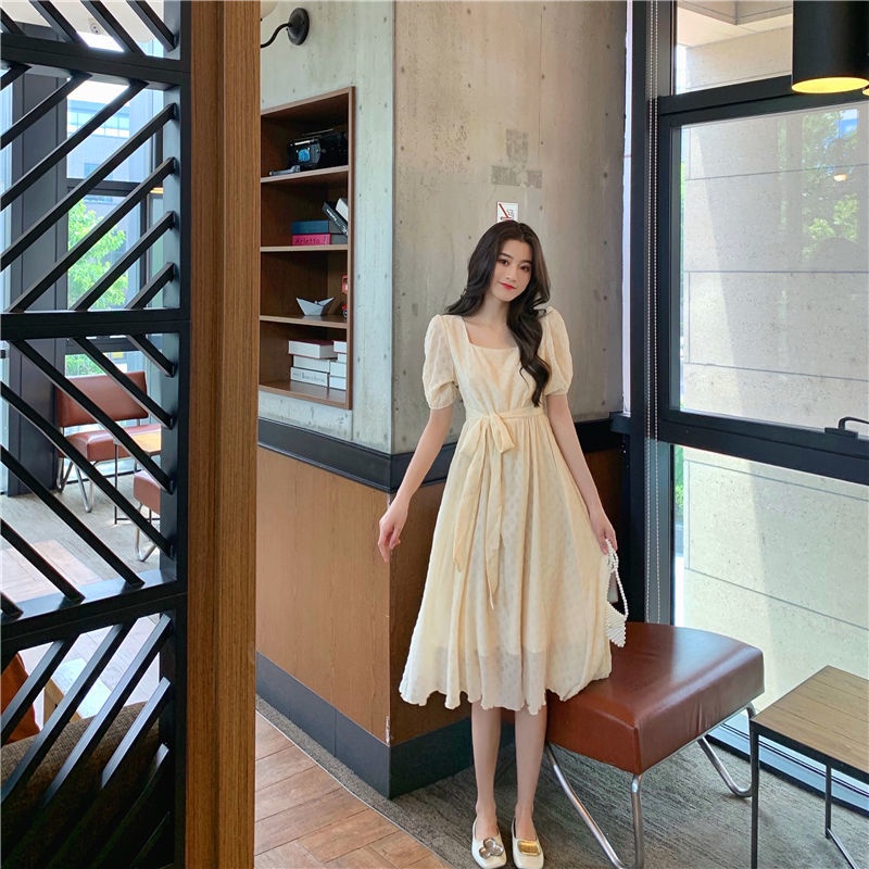 women Super fairy purple dress square neck puff sleeve dresses