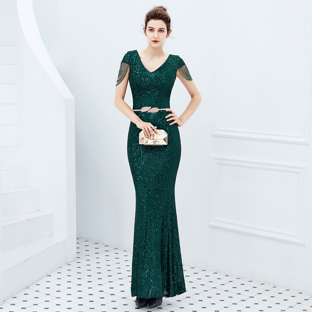 Sequins One Shoulder Party Evening Dress Company Annual Meeting Host Sexy Long Evening Dress