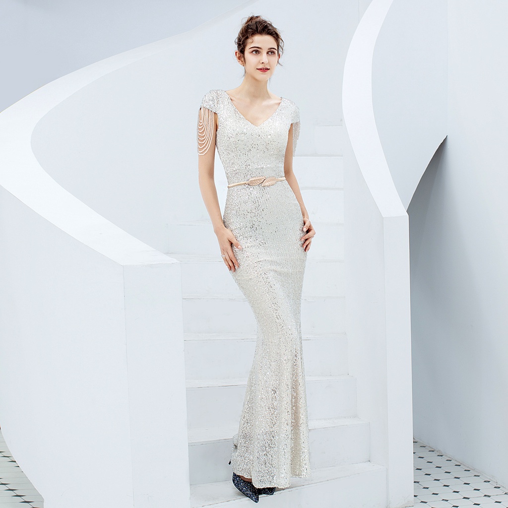 Sequins One Shoulder Party Evening Dress Company Annual Meeting Host Sexy Long Evening Dress