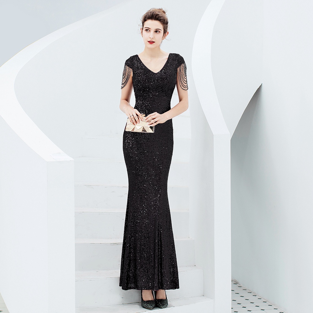 Sequins One Shoulder Party Evening Dress Company Annual Meeting Host Sexy Long Evening Dress