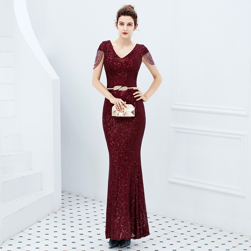 Sequins One Shoulder Party Evening Dress Company Annual Meeting Host Sexy Long Evening Dress