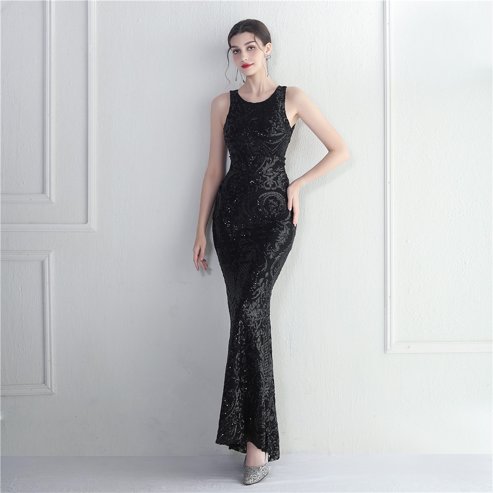 Evening dress women's new banquet Sequin fishtail prom party dress long gown formal birthday dress w