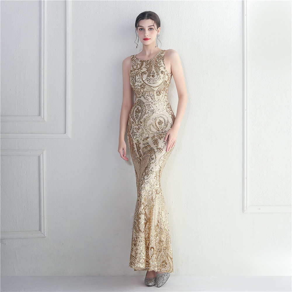 Evening dress women's new banquet Sequin fishtail prom party dress long gown formal birthday dress w