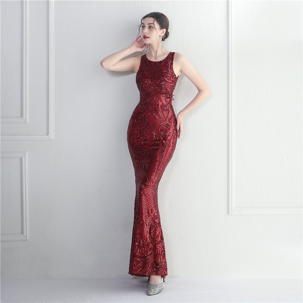 Evening dress women's new banquet Sequin fishtail prom party dress long gown formal birthday dress w