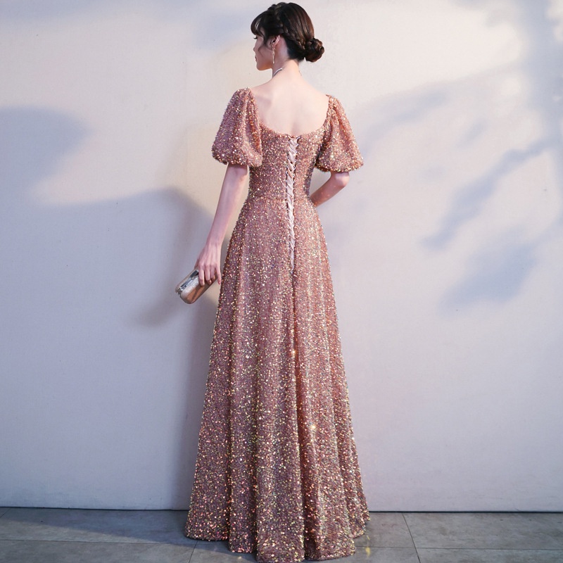 Sequined Elegant annual meeting Long casual dress dinner party evening dress female host maxi banque