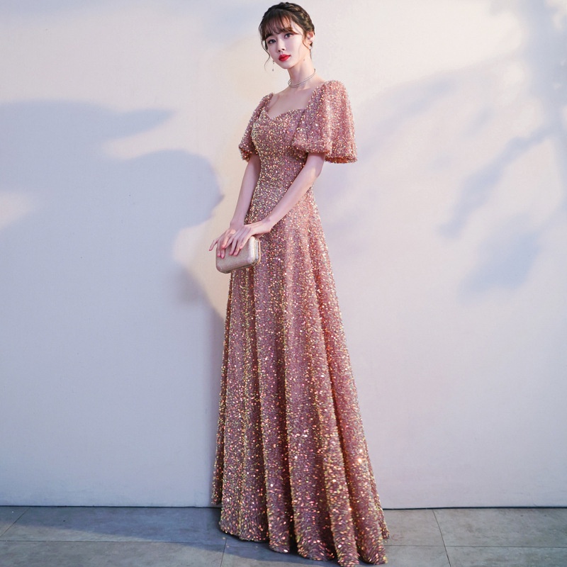 Sequined Elegant annual meeting Long casual dress dinner party evening dress female host maxi banque