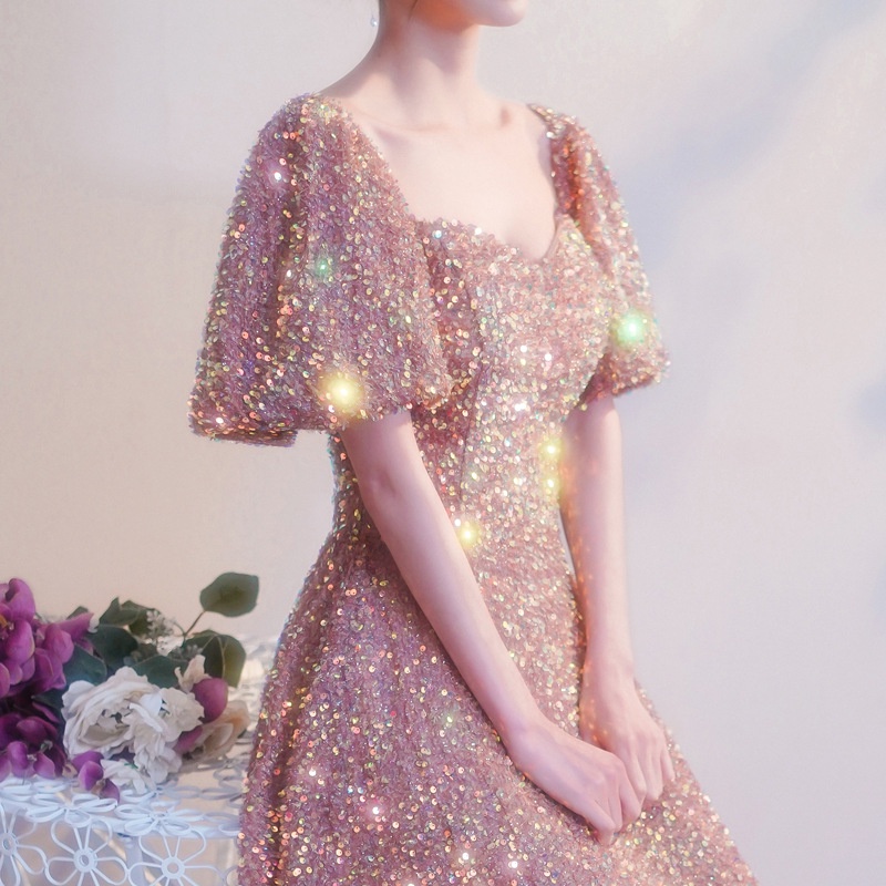 Sequined Elegant annual meeting Long casual dress dinner party evening dress female host maxi banque