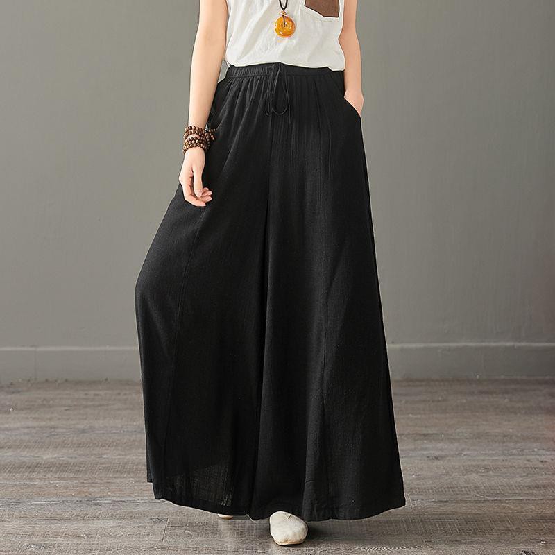 ✨PLUS SIZE Women Cotton Linen Wide Leg Elastic Waist Palazzo Culottes Pants