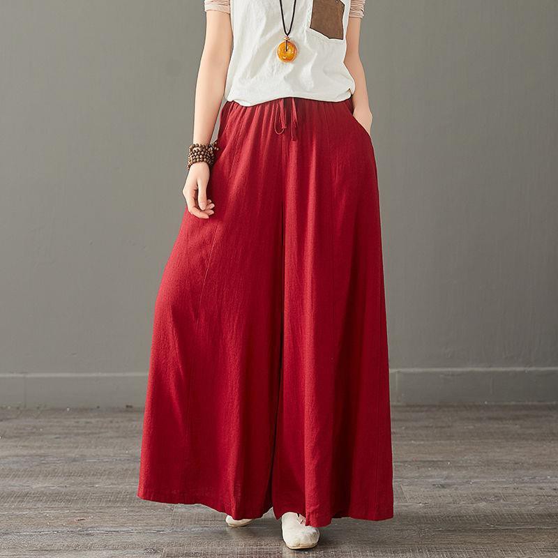 ✨PLUS SIZE Women Cotton Linen Wide Leg Elastic Waist Palazzo Culottes Pants