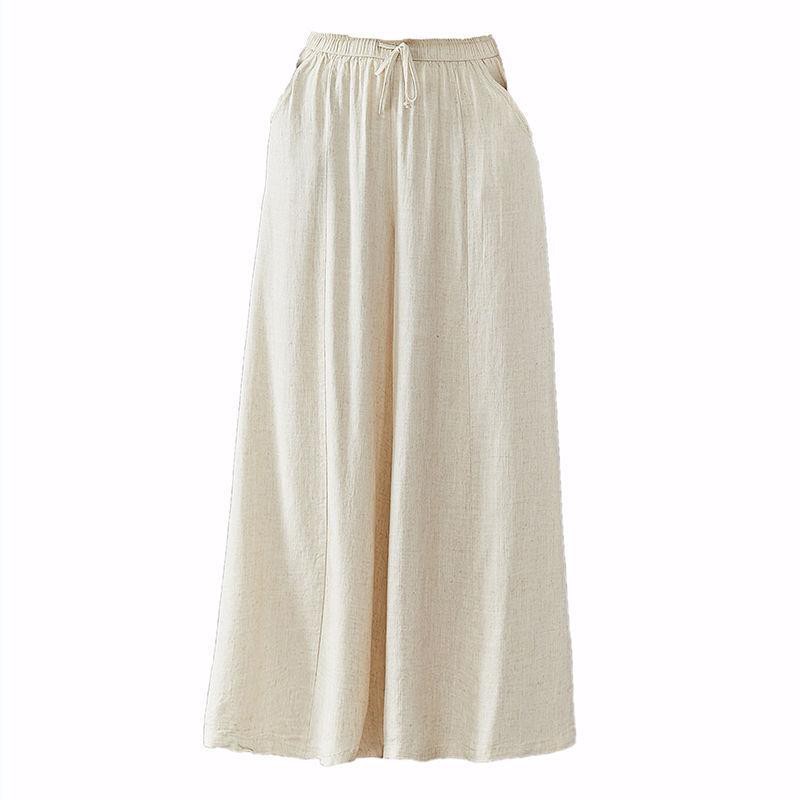 ✨PLUS SIZE Women Cotton Linen Wide Leg Elastic Waist Palazzo Culottes Pants