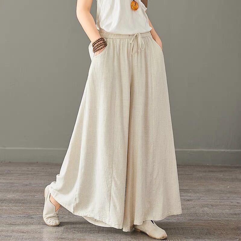 ✨PLUS SIZE Women Cotton Linen Wide Leg Elastic Waist Palazzo Culottes Pants