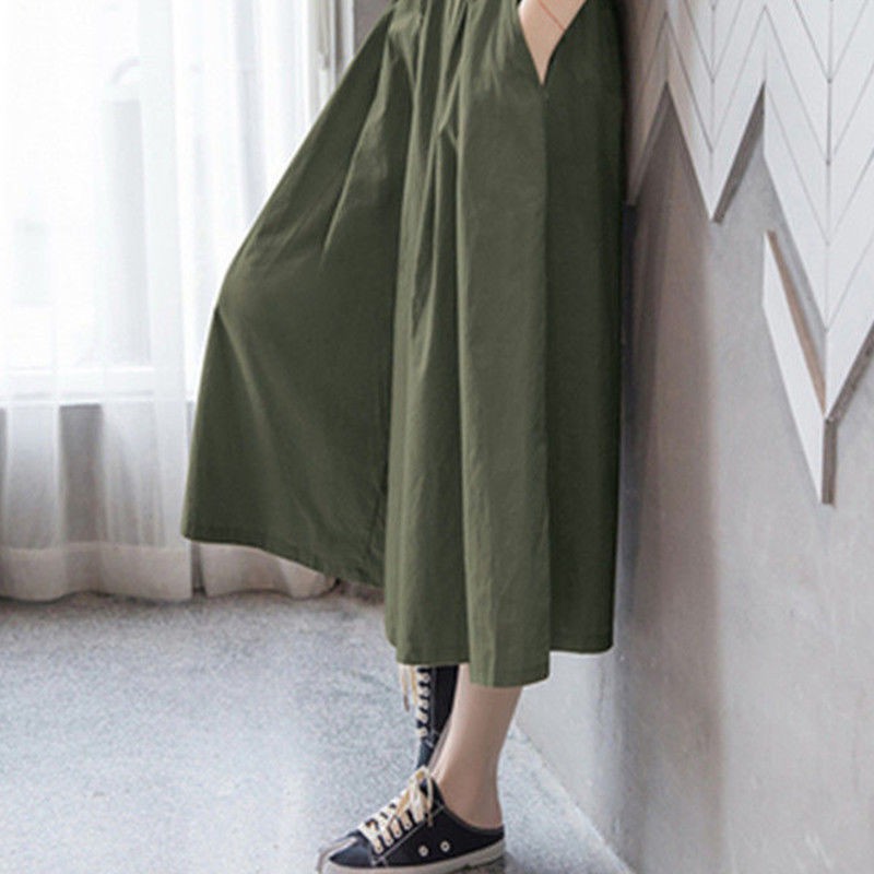 M-4XL Women Elastic Waist Casual Wide Leg Pants Summer Loose Palazzo Pant