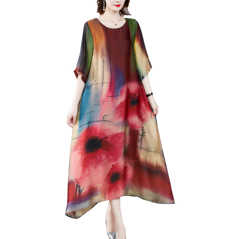 Mother's Dress Elegant Dinner Dress Plus Size Short Sleeve Mother Long Midi Dress Women's Casual Loo