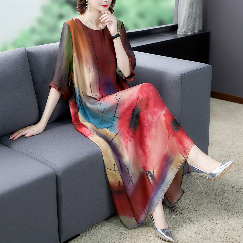 Mother's Dress Elegant Dinner Dress Plus Size Short Sleeve Mother Long Midi Dress Women's Casual Loo