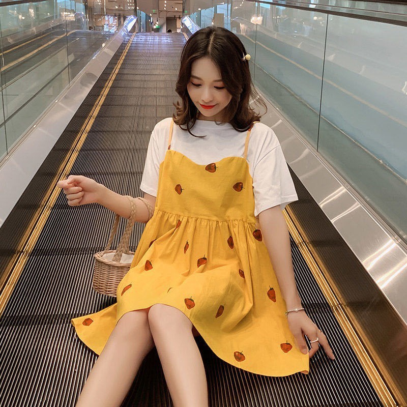 Plus Size Dress Ladies Women Fashion Pacthwork Fake Two Piece Dresses Korean Style Women Summer Loos