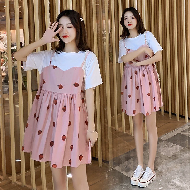 Plus Size Dress Ladies Women Fashion Pacthwork Fake Two Piece Dresses Korean Style Women Summer Loos