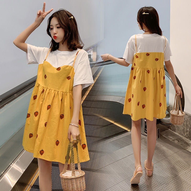 Plus Size Dress Ladies Women Fashion Pacthwork Fake Two Piece Dresses Korean Style Women Summer Loos