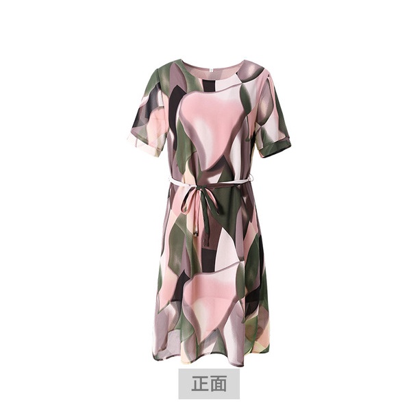 Short Sleeve Midi Dress Fashionable Korean Style Stylish Floral Summer Mid-Length Dress Middle-Aged 