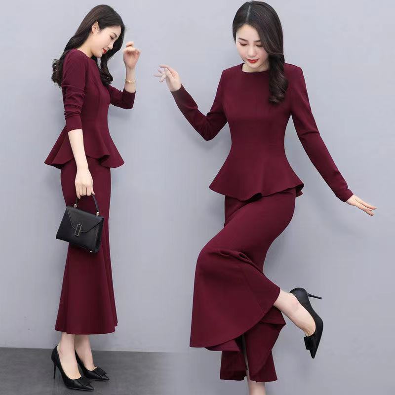 Office Ladies women suit Two-Piece Set 2022 New Korea Fashion set wear Long Sleeve Blouse + Bodycon 