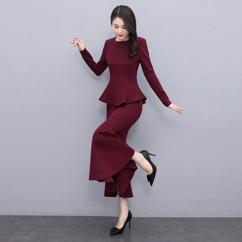 Office Ladies women suit Two-Piece Set 2022 New Korea Fashion set wear Long Sleeve Blouse + Bodycon 