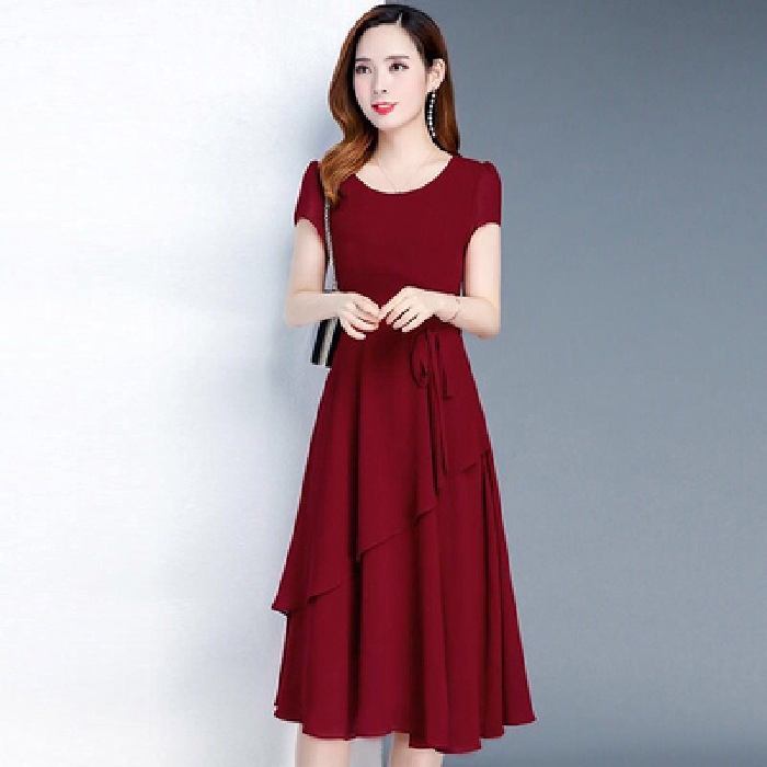 Korean Elegant Dinner Dresses Summer Long Dress Women Short Sleeve Ruffle Midi Dress  Lady Office OL