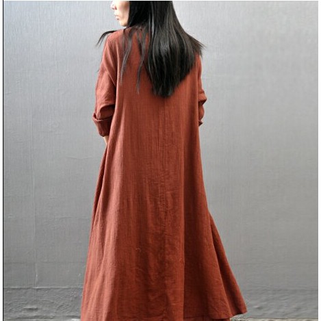 Women Casual Loose Dress Solid Cotton Linen Boho Long Maxi Dress plus size