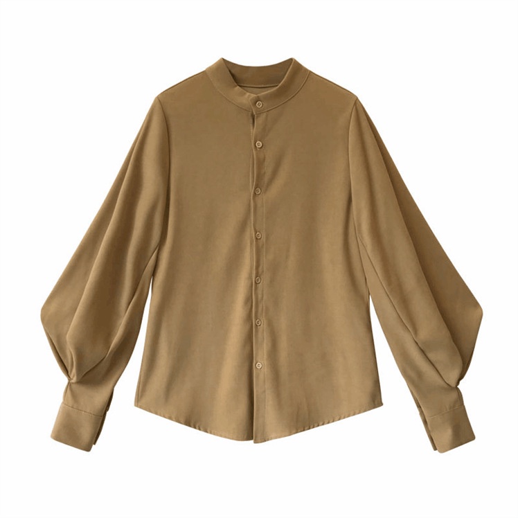 Korean Style Women Ladies Lantern Long Sleeve Casual Loose Cotton Shirt Blouse Tops Khaki Blouse Baj