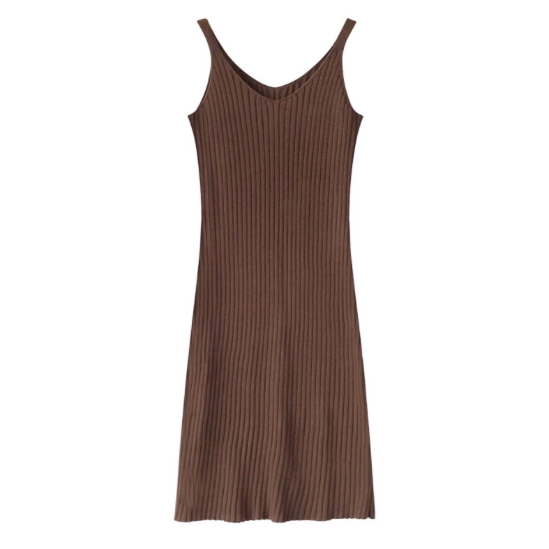 Sleeveless Maxi Dress Women V-Neck Strap Knitted Long Dress Solid Color Vest Bottoming Dress Korean 