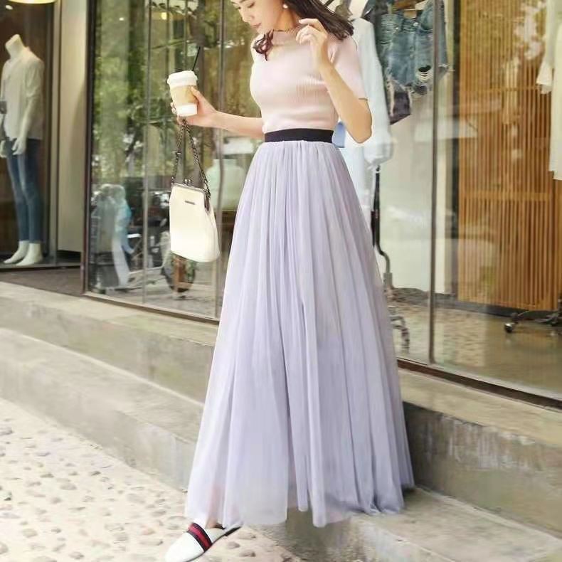 Korean Fashion Women Long Skirts Tulle skirts High waist skirt Long dress Puffy Skirt Malay 