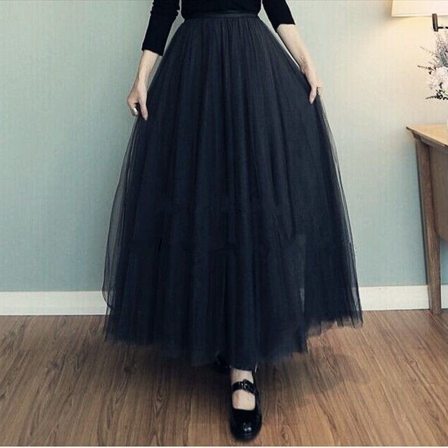 Korean Fashion Women Long Skirts Tulle skirts High waist skirt Long dress Puffy Skirt Malay 