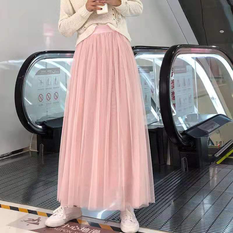 Korean Fashion Women Long Skirts Tulle skirts High waist skirt Long dress Puffy Skirt Malay 