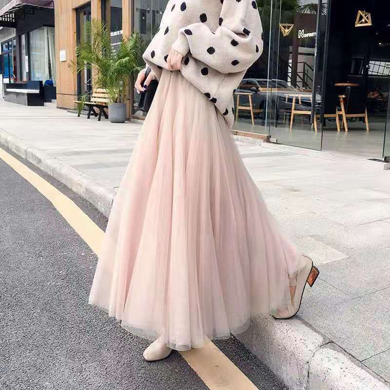 Korean Fashion Women Long Skirts Tulle skirts High waist skirt Long dress Puffy Skirt Malay 
