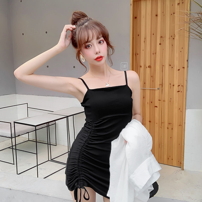 Korean Fashion Women dress Slim Sexy Sling dress Drawstring Side Gril dress 现货 性感包臀裙  侧绑带吊带连衣裙 显身材 显
