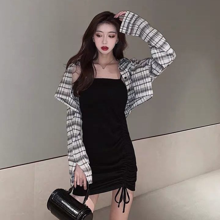 Korean Fashion Women dress Slim Sexy Sling dress Drawstring Side Gril dress 现货 性感包臀裙  侧绑带吊带连衣裙 显身材 显