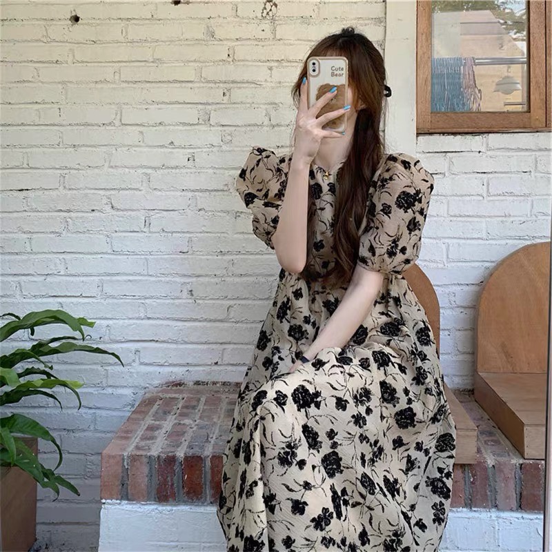 summer dress Korean Sexy dress for women elegant floral retro formal dress puff sleeve dress