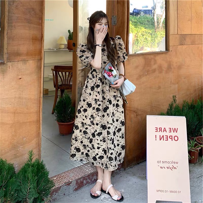 summer dress Korean Sexy dress for women elegant floral retro formal dress puff sleeve dress