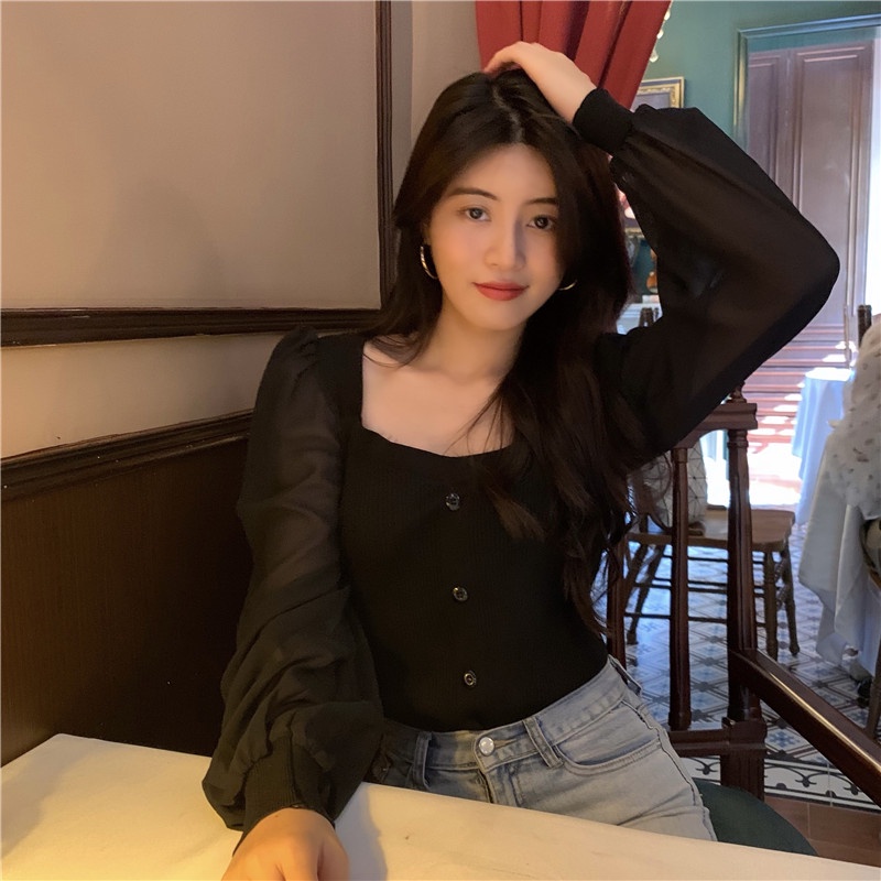 beige tops free size tops korean tops for women aesthetic tops puff sleeve dress black tops for wome