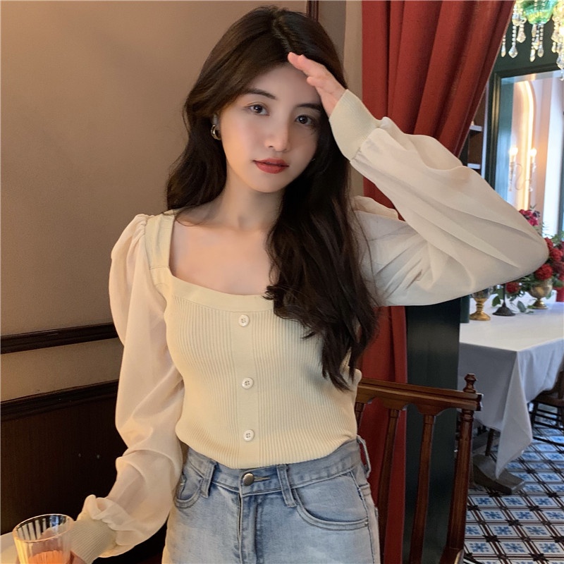 beige tops free size tops korean tops for women aesthetic tops puff sleeve dress black tops for wome