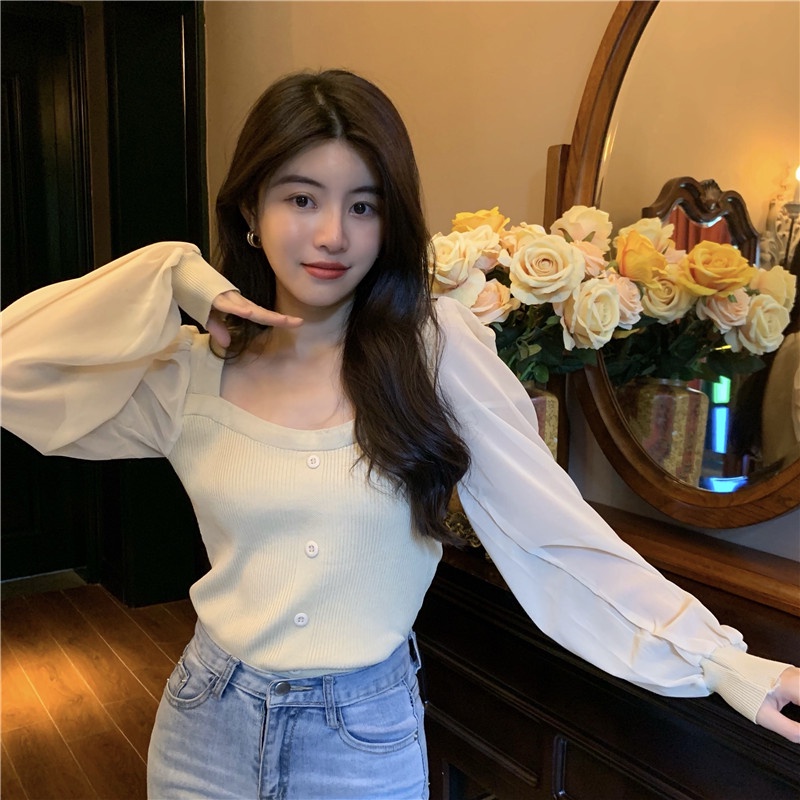 beige tops free size tops korean tops for women aesthetic tops puff sleeve dress black tops for wome