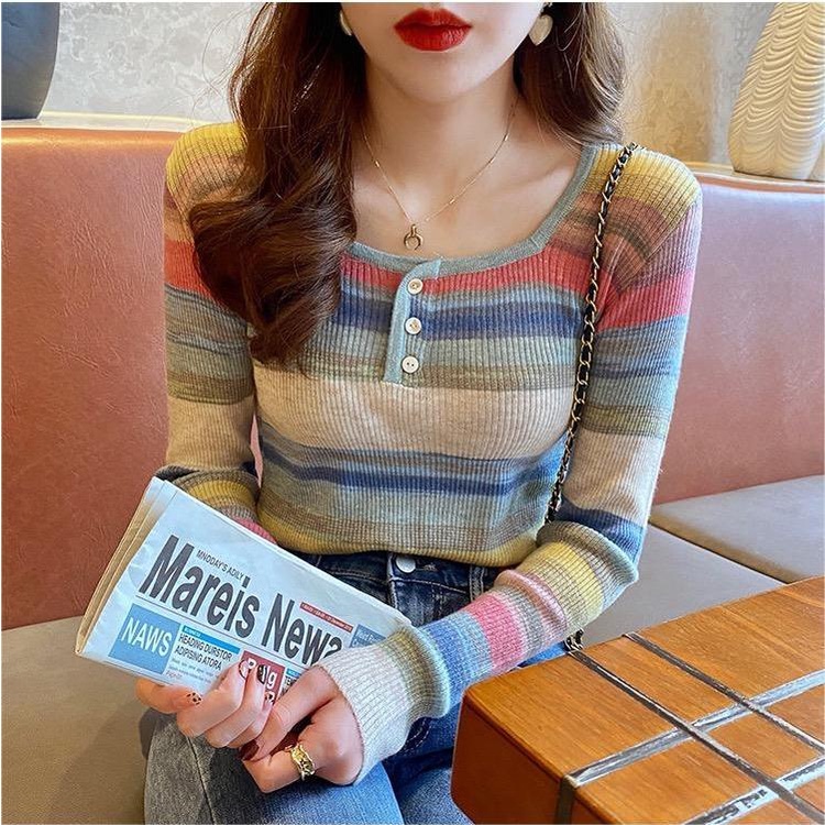 pink trendy korean long sleeve fitted aesthetic casual vintage knitted sweater