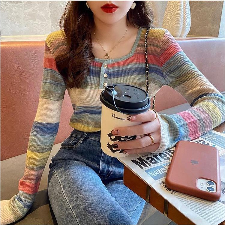 pink trendy korean long sleeve fitted aesthetic casual vintage knitted sweater