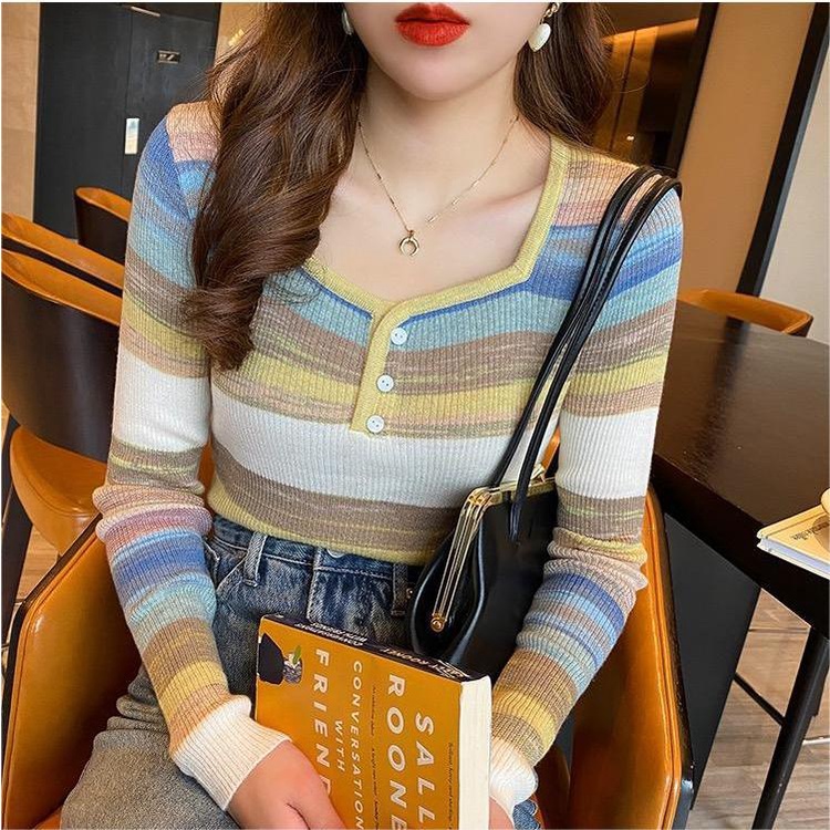 pink trendy korean long sleeve fitted aesthetic casual vintage knitted sweater