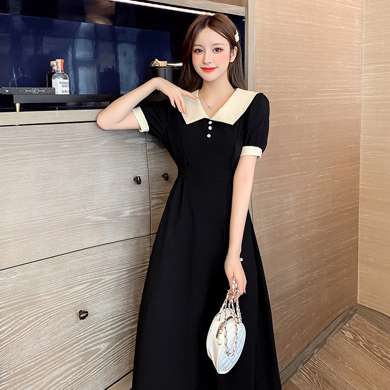 summer dress formal casual dress black graduation Korean puff sleeve dress for women midi dress blac