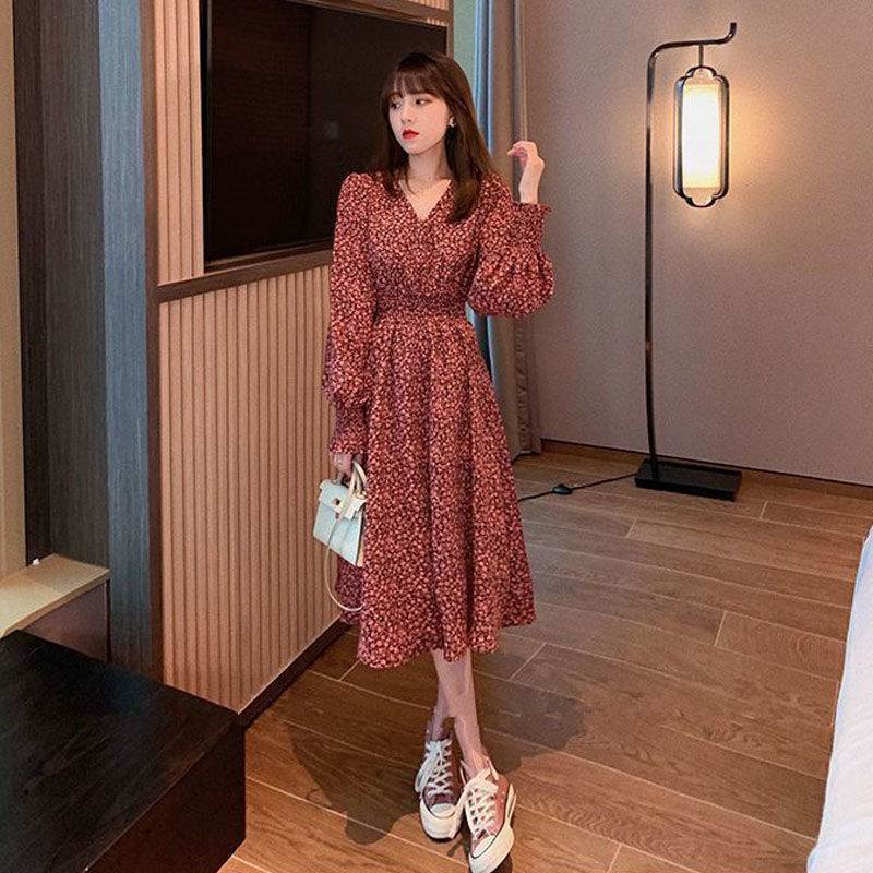 red long women dress korean style dinner dress plus size summer floral casual beach dress elegant lo
